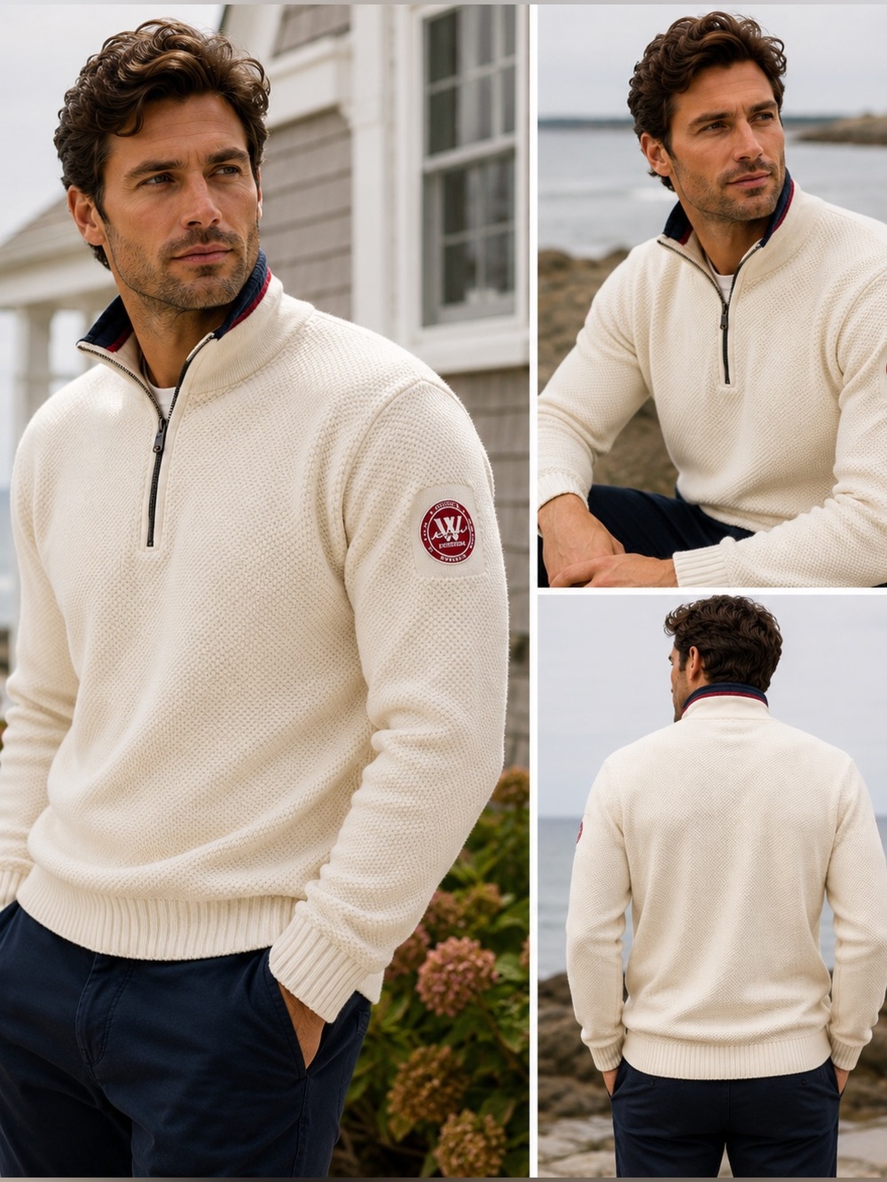 Holebrook Sweden Windproof Quarter Zip Knit Sweater Cream White Men’s Medium